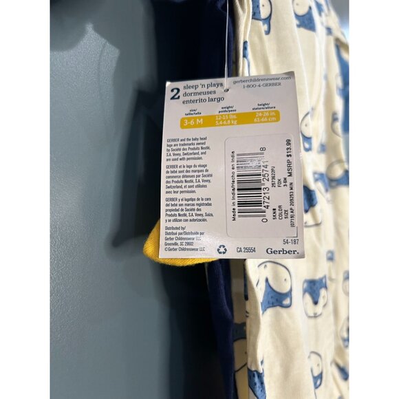 NWT Gerber Baby Boys 2-Pack Sleep N Play Awesome Fox 3-6 Months - Picture 7 of 7